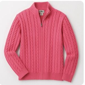 LL Bean Coral Pink Mock Neck Full Zip Cable Cotton Cardigan Sweater Size 3X